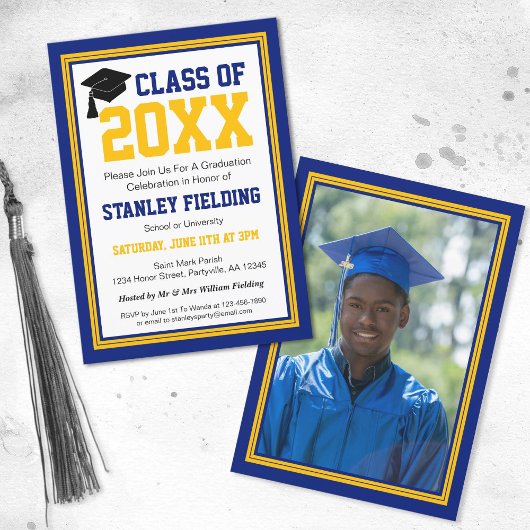 海軍と金ゴールド写真卒業会 招待状