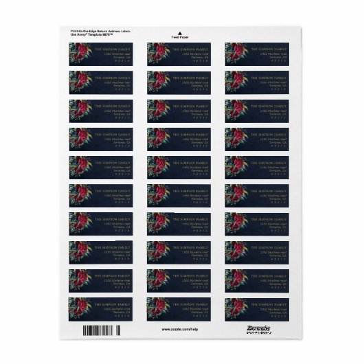 海軍と金ゴールド冬のフローラ差出人住所ラベル ラベル (フルシート)