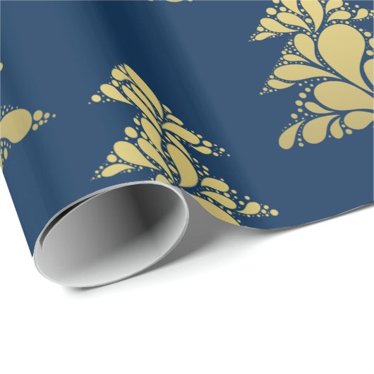 海軍と金ゴールド抽象芸術クリスマスツリーパターン ラッピングペーパー (ロールコーナー)