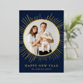 海軍と金ゴールド日が差すことハッピーニューイヤー写真 箔シーズンカード (立ち正面)