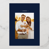 海軍と金ゴールド日が差すことハッピーニューイヤー写真 箔シーズンカード (裏面)