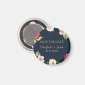 海軍と金ゴールド水色の花結婚類 マグネット (正面/裏面)