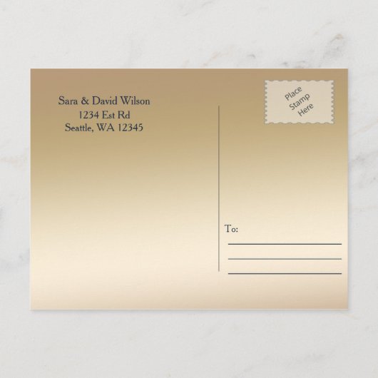 海軍と金ゴールド水色の花結婚類 案内ポストカード (裏面)