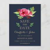 海軍と金ゴールド水色の花結婚類 案内ポストカード (正面)