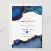 海軍と金ゴールド瑪瑙カップルのシャワー 招待状 (正面)