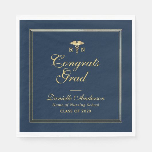 海軍と金ゴールド看護卒業 スタンダードランチョンナプキン (正面)