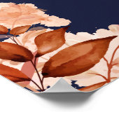 海軍と金ゴールド素朴フローラ結婚の歓迎サイン ポスター (角)