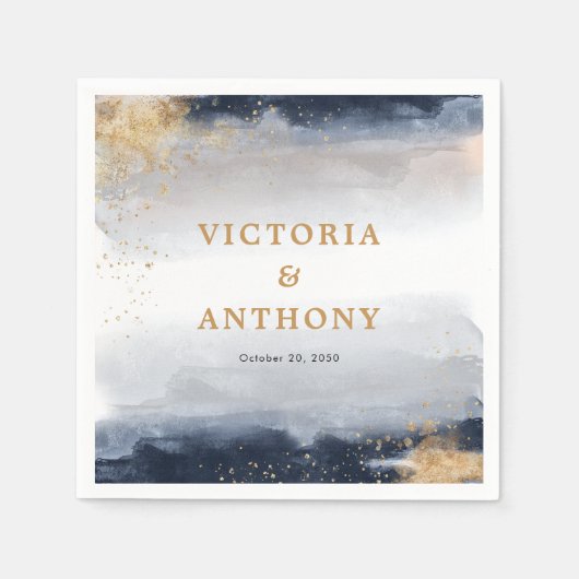 海軍と金ゴールド結婚の儀式ナプキン スタンダードカクテルナプキン (正面)