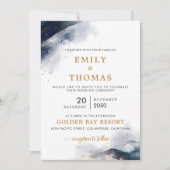 海軍と金ゴールド結婚の式招待状 招待状 (正面)