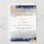 海軍と金ゴールド結婚の式招待状 招待状 (正面)