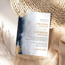 海軍と金ゴールド結婚の式招待状