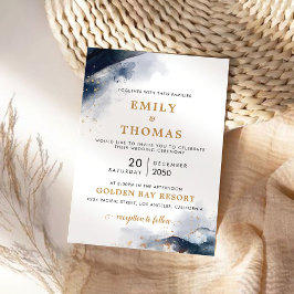 海軍と金ゴールド結婚の式招待状 招待状