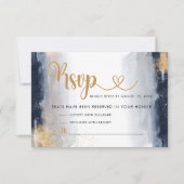 海軍と金ゴールド結婚の式RSVPカード 出欠カード (正面)