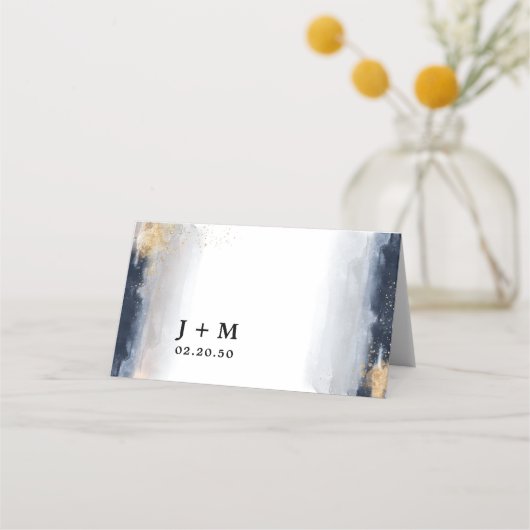 海軍と金ゴールド結婚の折り畳み座席表 プレイスカード (裏面)