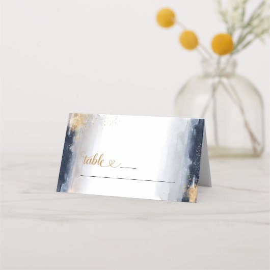海軍と金ゴールド結婚の折り畳み座席表 プレイスカード (正面)