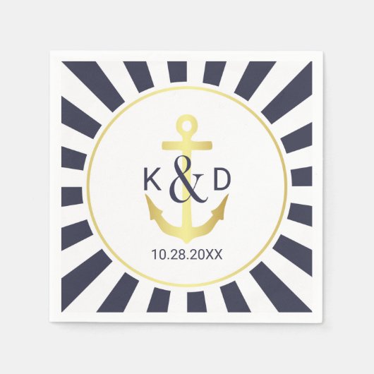 海軍と金ゴールド航海の結婚ズ スタンダードカクテルナプキン (正面)