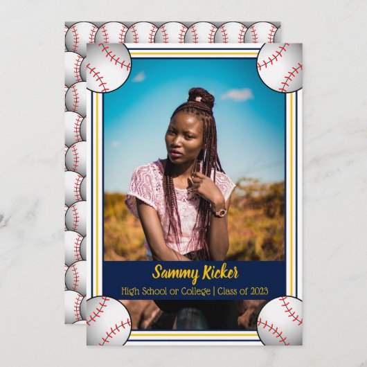 海軍と金ゴールド野球の卒業 案内状 (正面/裏面)