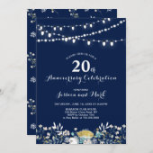海軍と金ゴールド20周年結婚招待状 招待状 (正面/裏面)