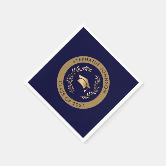 海軍と金ゴールド2024年卒業パーティーのクラス スタンダードカクテルナプキン (角)
