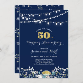 海軍と金ゴールド50周年結婚招待状 招待状