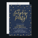 海軍と金ゴールド |アダルト50thサプライズ誕生日パーティー 招待状<br><div class="desc">祝特別な日にスタイリッシュはモダン、この驚きの誕生日パーティー招待テンプレート。このデザインは、シックな金ゴールドテクスチャード紙吹雪とネイビーの背景を持つ書道を特徴としている。年齢やカスタマイズイベントにも応じることができる。</div>