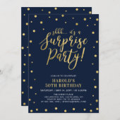 海軍と金ゴールド |アダルト50thサプライズ誕生日パーティー 招待状 (正面/裏面)