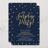 海軍と金ゴールド |アダルト50thサプライズ誕生日パーティー 招待状 (正面/裏面)
