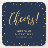 海軍と金ゴールド |エレガント大人クラシック誕生日パーティー スクエアペーパーコースター (正面)