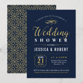 海軍と金ゴールド |カップルエレガントウェディングシャワー 招待状