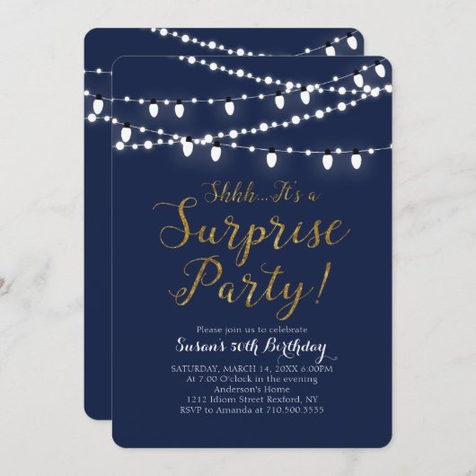 海軍と金ゴールド |サプライズ60th誕生日パーティー 招待状 (正面/裏面)