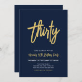 海軍と金ゴールド |シック30歳の誕生日パーティー 招待状 (正面/裏面)
