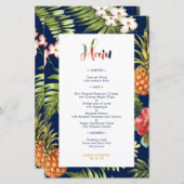 海軍と金ゴールド |トロピカルサマー結婚のメニューカード (正面/裏面)