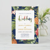 海軍と金ゴールド |熱帯夏結婚式招待状 招待状 (スタンド正面)