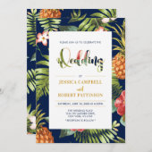 海軍と金ゴールド |熱帯夏結婚式招待状 招待状 (正面/裏面)