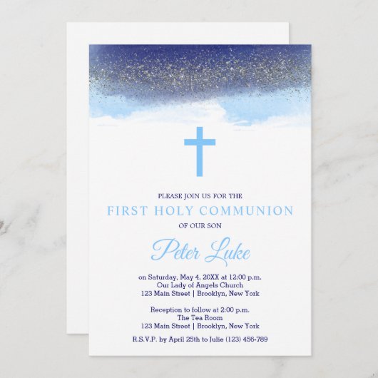 海軍と銀が聖餐式を最初に輝ける 招待状 (正面/裏面)