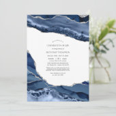 海軍と銀のアゲートお祝いのライフ写真 招待状 (スタンド正面)