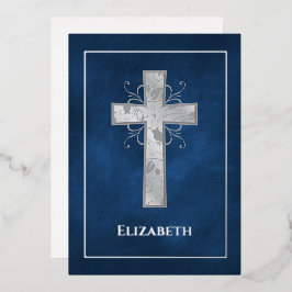 海軍と銀のバプテスマまたは《キリスト教》洗礼式や命名式のフィリグリーF 箔招待状