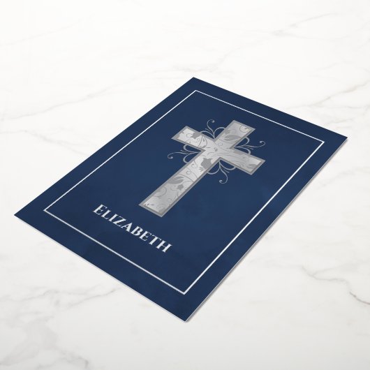 海軍と銀のバプテスマまたは《キリスト教》洗礼式や命名式の映画 箔招待状 (回転した状態)