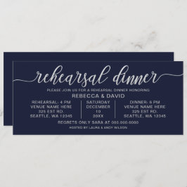 海軍と銀の書道のリハーサルディナー 招待状