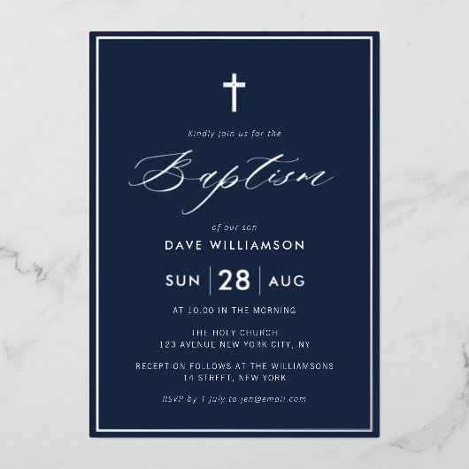 海軍と銀の最初の聖餐式 箔招待状 (正面)