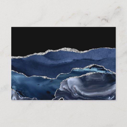 海軍と銀の瑪瑙の結婚式のレセプション エンクロージャーカード (裏面)