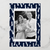 海軍と銀の葉の写真サンクスギビング 箔シーズンカード (正面)