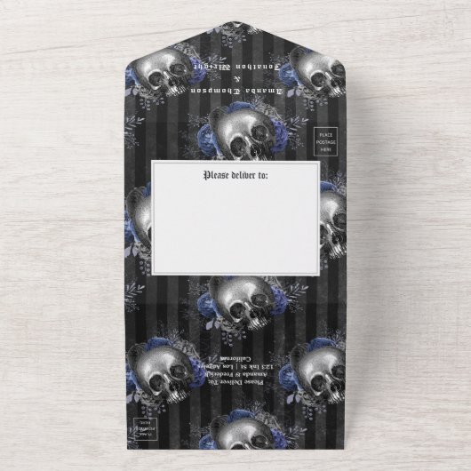 海軍と銀ゴシック様式のフローラ結婚ズ オールインワン招待状 (外側)