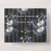 海軍と銀ゴシック様式のフローラ結婚ズ オールインワン招待状 (裏面)