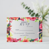 海軍と銀水色の花結婚色 出欠カード (スタンド正面)