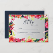 海軍と銀水色の花結婚色 出欠カード (正面/裏面)