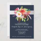 海軍と銀水色の花結婚色 招待状 (正面)