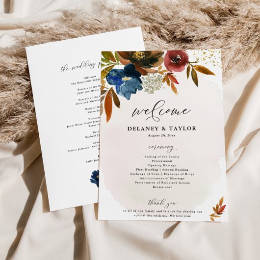 海軍と錆び水色ぼほフローラ紙プログラム チラシ