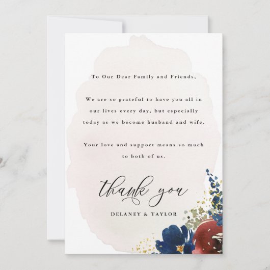 海軍と錆び水色ボホフローラテーブルカード 招待状 (正面)