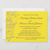 海軍と黄色の鳥がケージを開く結婚式招待状 招待状 (裏面)